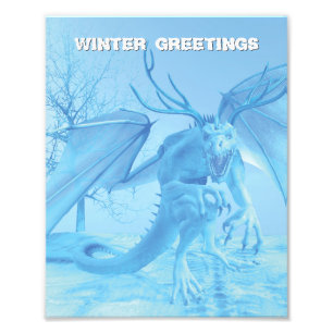 Impression Photo Salutations d'hiver. Dragon de glace avec bois