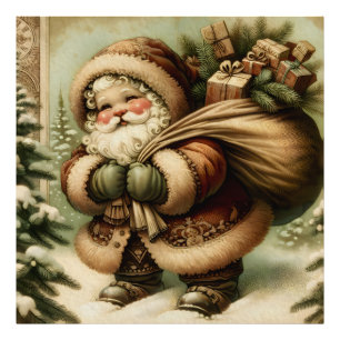 Impression Photo Santa Claus rétro avec cadeaux