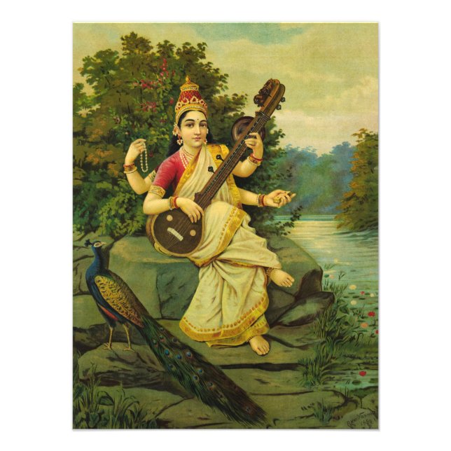 Impression Photo Saraswati, déesse de la musique par Raja Ravi Varm (Devant)
