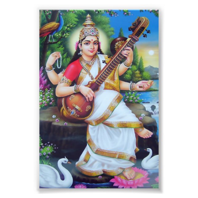 Impression Photo Saraswati Imprimer (4 po x 6 po) - Version 3 (Devant)
