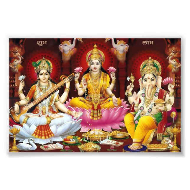 Impression Photo Saraswati, Lakshmi et Ganesha Print (6 po x 4 po) (Devant)