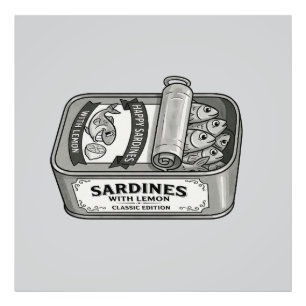 Impression Photo Sardines en conserve vintage en noir et blanc