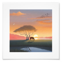 Savane du Coucher de Soleil Doré Cheval Paix Maiso