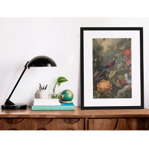 Impression Photo Scène botanique vintage oiseaux fleurs au paradis