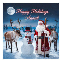 Scène de Noël classique avec Père Noël, Snowman