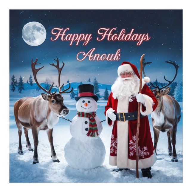 Impression Photo Scène de Noël classique avec Père Noël, Snowman (Devant)