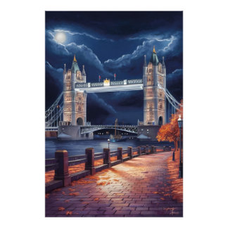 Impression Photo Scène de nuit londonienne avec tour éclairée