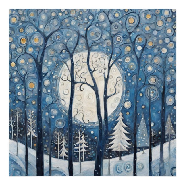 Impression Photo Scène moderne de forêt lunaire de neige (Devant)