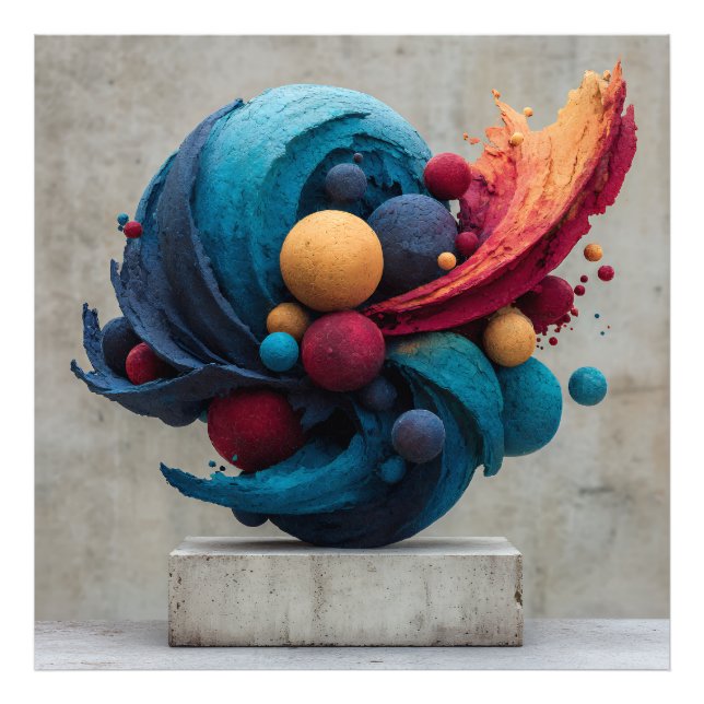 Impression Photo Sculpture de couleur explosive de sphère fissurée  (Devant)
