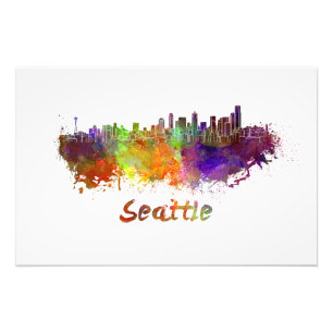 Impression Photo Seattle skyline in watercolor