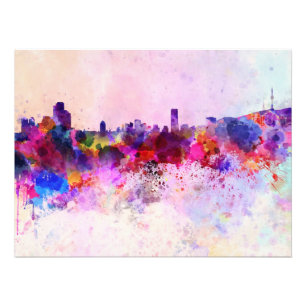 Impression Photo Séoul skyline in background watercolor