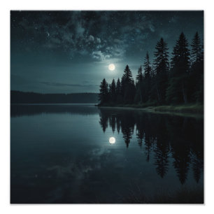 Impression Photo Sérénité du lac au clair de lune