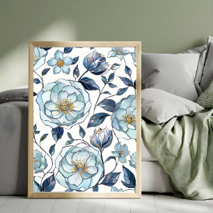 Impression Photo Sérénité en bleu : une tapisserie florale