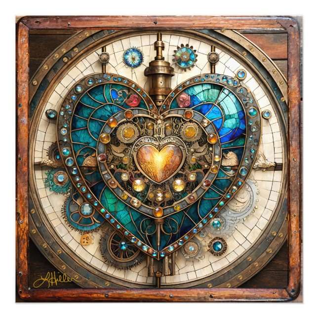 Impression Photo Série Steampunk Cœur de Verre Teinté Doré (Devant)