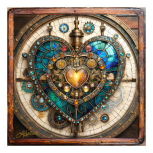 Impression Photo Série Steampunk Cœur en Verre Teinté Doré