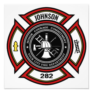 Impression Photo Service d'incendie AJOUTER LE NOM Pompier Insigne