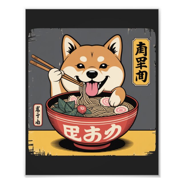 Impression Photo Shiba Inu Chien Mangeant Ramen (Devant)