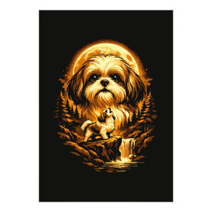 Impression Photo Shih Tzu hurlant à la Lune Chien drôle