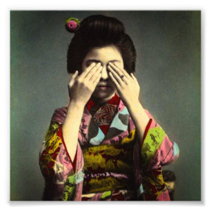 Impression Photo Shy Geisha Vintage Vieux Japon couleur main