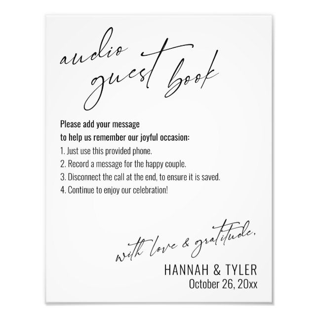 Impression Photo Signe de livre d'invité audio simple et élégant (Devant)
