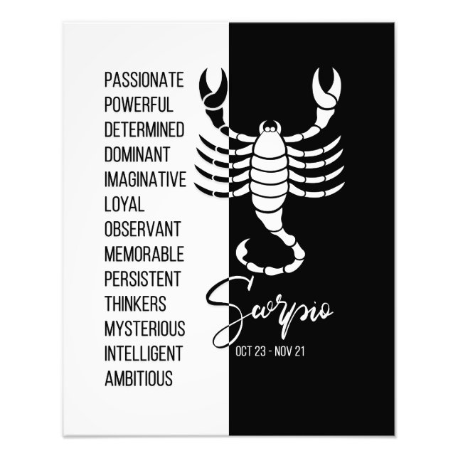 Impression Photo Signe du zodiaque Scorpion, Affiche noir et blanc (Devant)