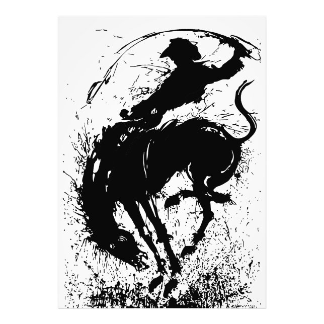 Impression Photo Silhouette artistique dynamique de rodéo cowboy (Devant)