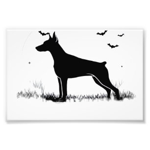 Impression Photo Silhouette de Doberman Pinscher sous la lune d'Hal