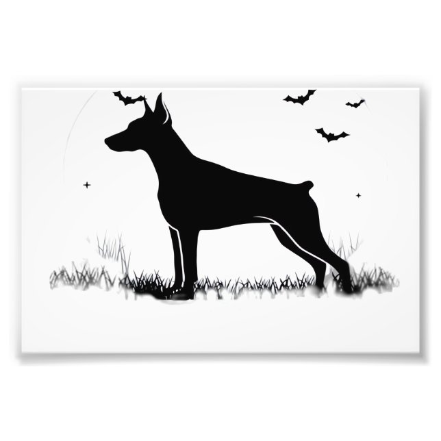 Impression Photo Silhouette de Doberman Pinscher sous la lune d'Hal (Devant)