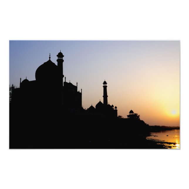 Impression Photo Silhouette du Taj Mahal au coucher du soleil, Agra (Devant)
