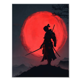 Impression Photo Silueta Samurai Luna Roja