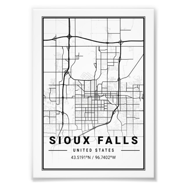 Impression Photo Sioux Falls - États-Unis Carte de la ville Lumière (Devant)