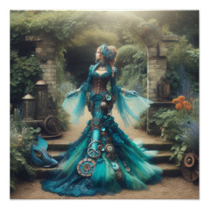 Impression Photo Sirène sarcelle Steampunk Dame victorienne vintage