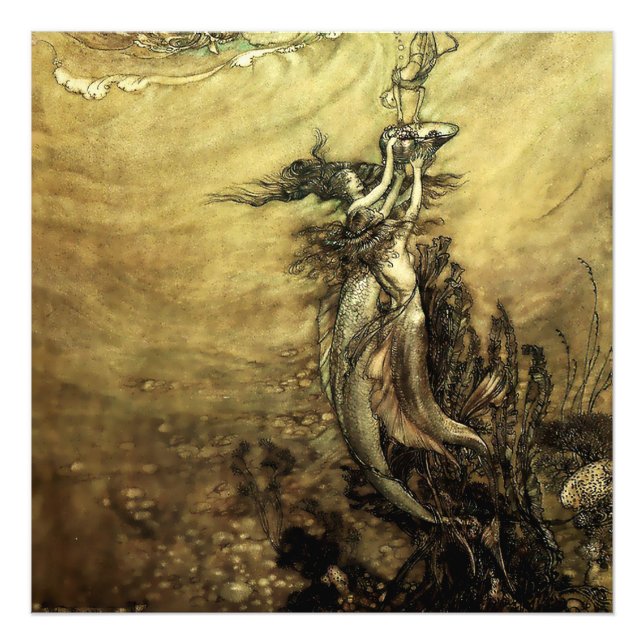 Impression Photo « Sirènes du Rhin » par Arthur Rackham (Devant)