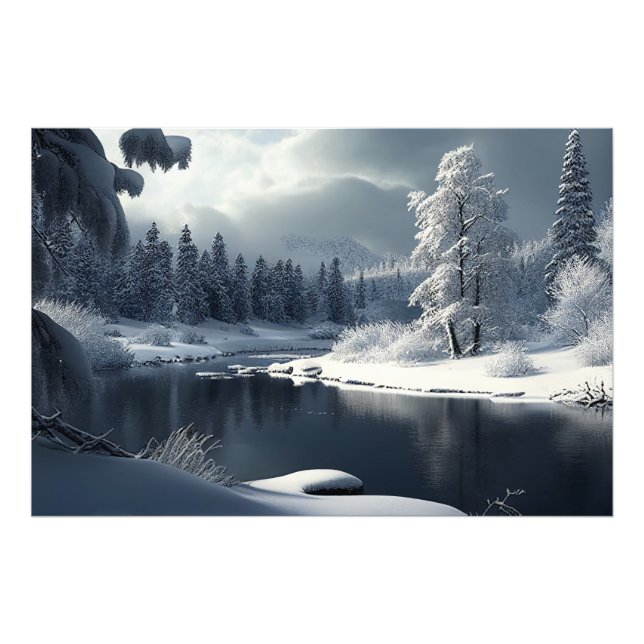 Impression Photo Snowy river landscape: a winter idyll (Devant)