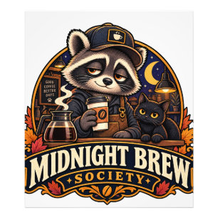 Impression Photo Société de café Raton laveur Vintage Midnight Brew