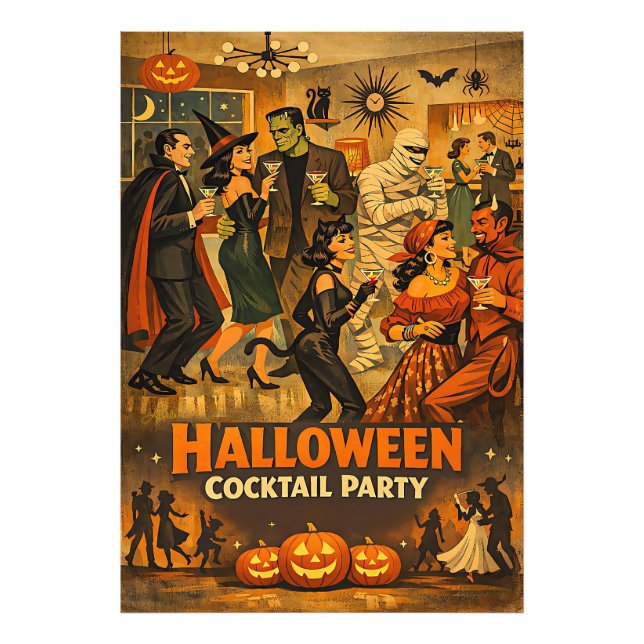 Impression Photo Soirée Martini Halloween Rétro Milieu de Siècle 50 (Devant)