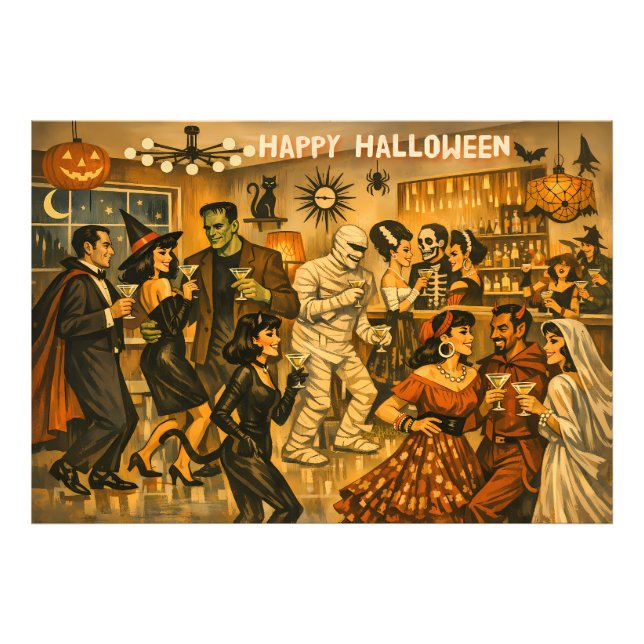 Impression Photo Soirée Martini Halloween Rétro Milieu de Siècle 50 (Devant)