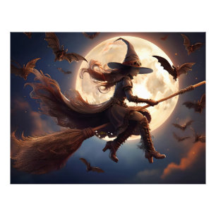 Impression Photo Sorcière Steampunk Halloween Vol au Clair de Lune