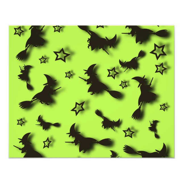 Impression Photo Sorcière volante parmi les étoiles à Halloween nui (Devant)