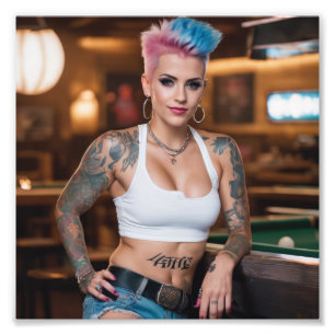 Impression Photo Souriant belle alternative Punk Pool Bar Girl