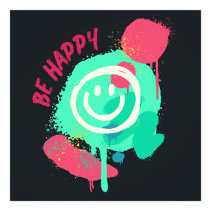 Impression Photo Sourire heureux Graffiti Street Art Menthe et Rose