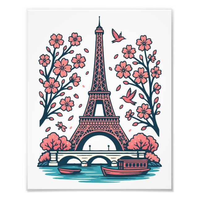 Impression Photo Souvenir parisien Tour Eiffel Paris Cherry Tree (Devant)