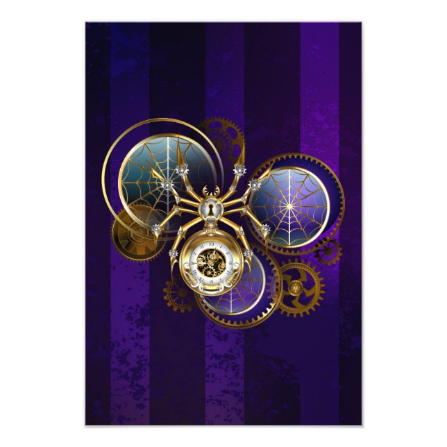 Impression Photo Spider Steampunk sur Arrière - plan pourpre (Devant)