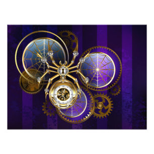 Impression Photo Spider Steampunk sur Arrière - plan pourpre