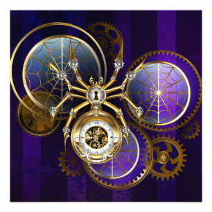 Impression Photo Spider Steampunk sur Arrière - plan pourpre