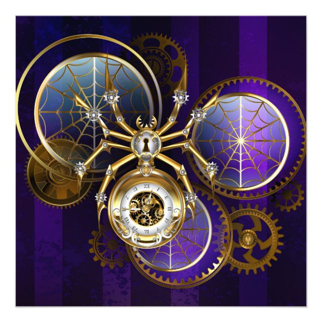 Impression Photo Spider Steampunk sur Arrière - plan pourpre (Devant)