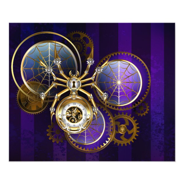 Impression Photo Spider Steampunk sur Arrière - plan pourpre (Devant)