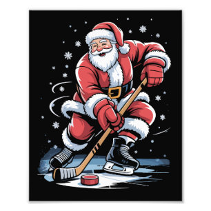 Impression Photo Sports de Noël Santa joue au hockey sur glace Xmas