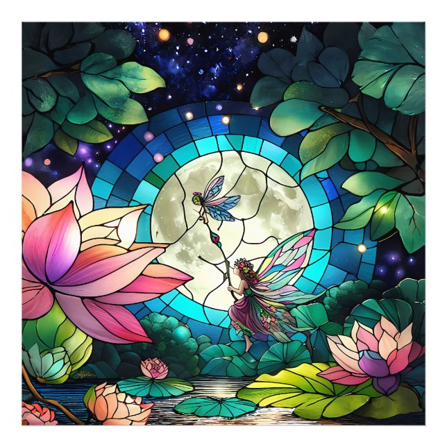 Impression Photo Stained Glass Little Fairy With Dragonfly (Devant)