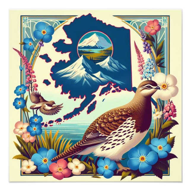 Impression Photo State Bird and Flower Design de l'état américain d (Devant)